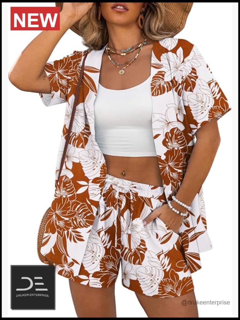 Lightweight Button Down Top Shorts 2 Piece Summer Vacation Set